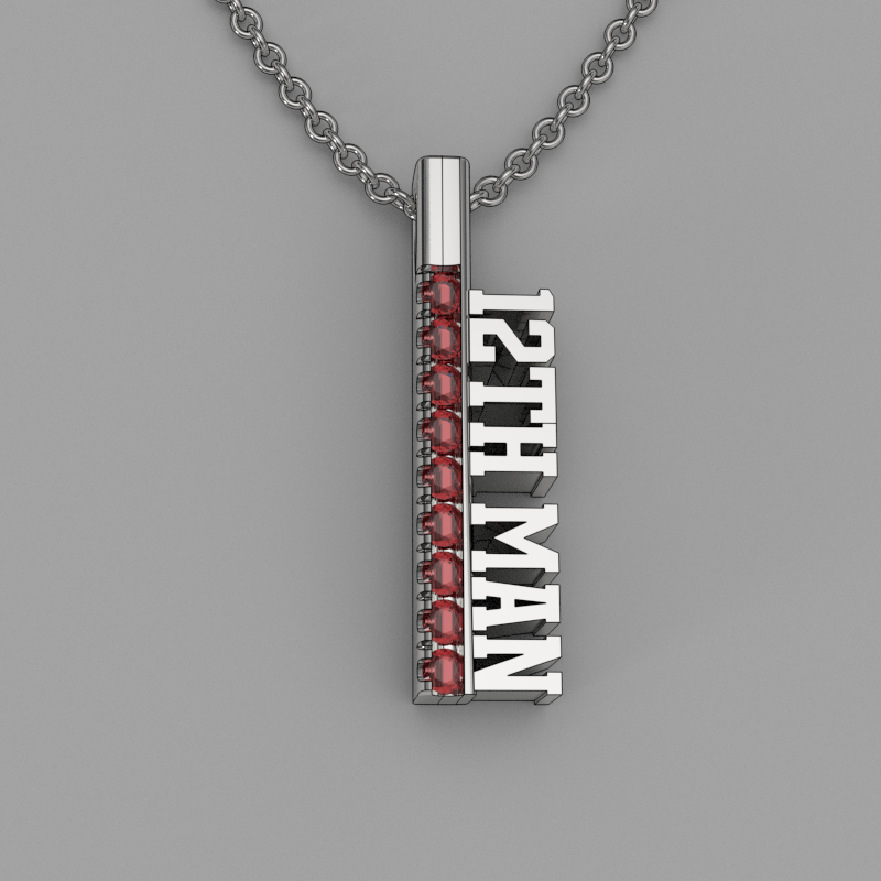 12th Man Silver and Garnet Spirit Tag Pendant