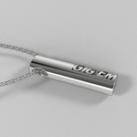 Load image into Gallery viewer, Side view of the GIGEM sterling silver oval tag pendant on a chain.