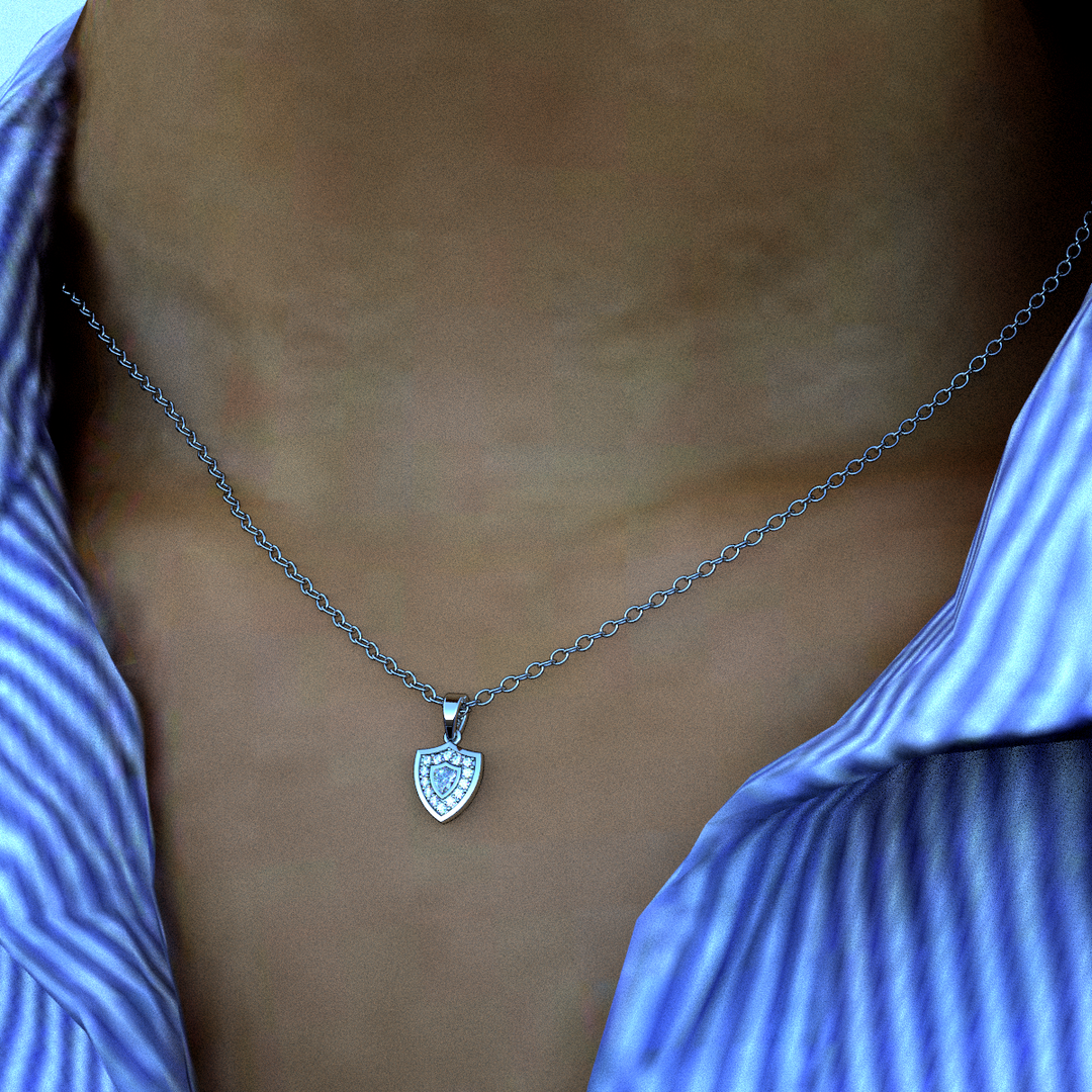 Aggie Shield™ Diamond Garnet 14K White Gold Pendant