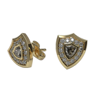 Load image into Gallery viewer, 14K yellow gold Aggie Shield diamond stud earrings with a custom shield-shaped lab grown diamond.”