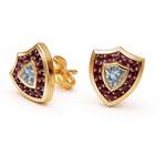 Load image into Gallery viewer, Aggie Shield™ Diamond Garnet 14K Yellow Gold Stud Earrings