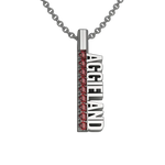 Load image into Gallery viewer, AggieLand silver pendant with maroon garnets on a gray background. 