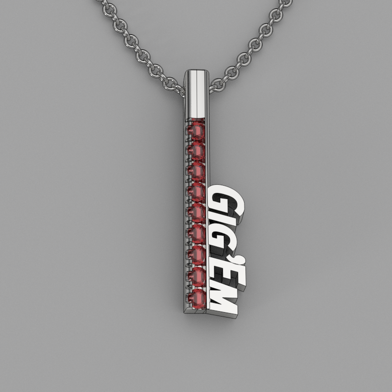 Gig'Em Silver and Garnet Spirit Tag Pendant
