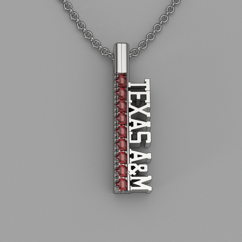 TEXAS A&M Silver and Garnet Spirit Tag Pendant