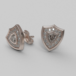 Load image into Gallery viewer, 14K rose gold Aggie Shield™ diamond stud earrings with a custom lab grown shield diamond and melee accents. A refined way to celebrate Aggie pride.