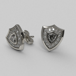 Load image into Gallery viewer, 14K white gold Aggie Shield diamond stud earrings with custom shield-shaped lab grown diamond.