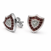 Aggie Shield™ Diamond Garnet 14K White Gold Stud Earrings