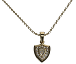 Load image into Gallery viewer, 14K yellow gold Aggie Shield™ diamond pendant necklace featuring a custom cut shield diamond and round melee diamonds.